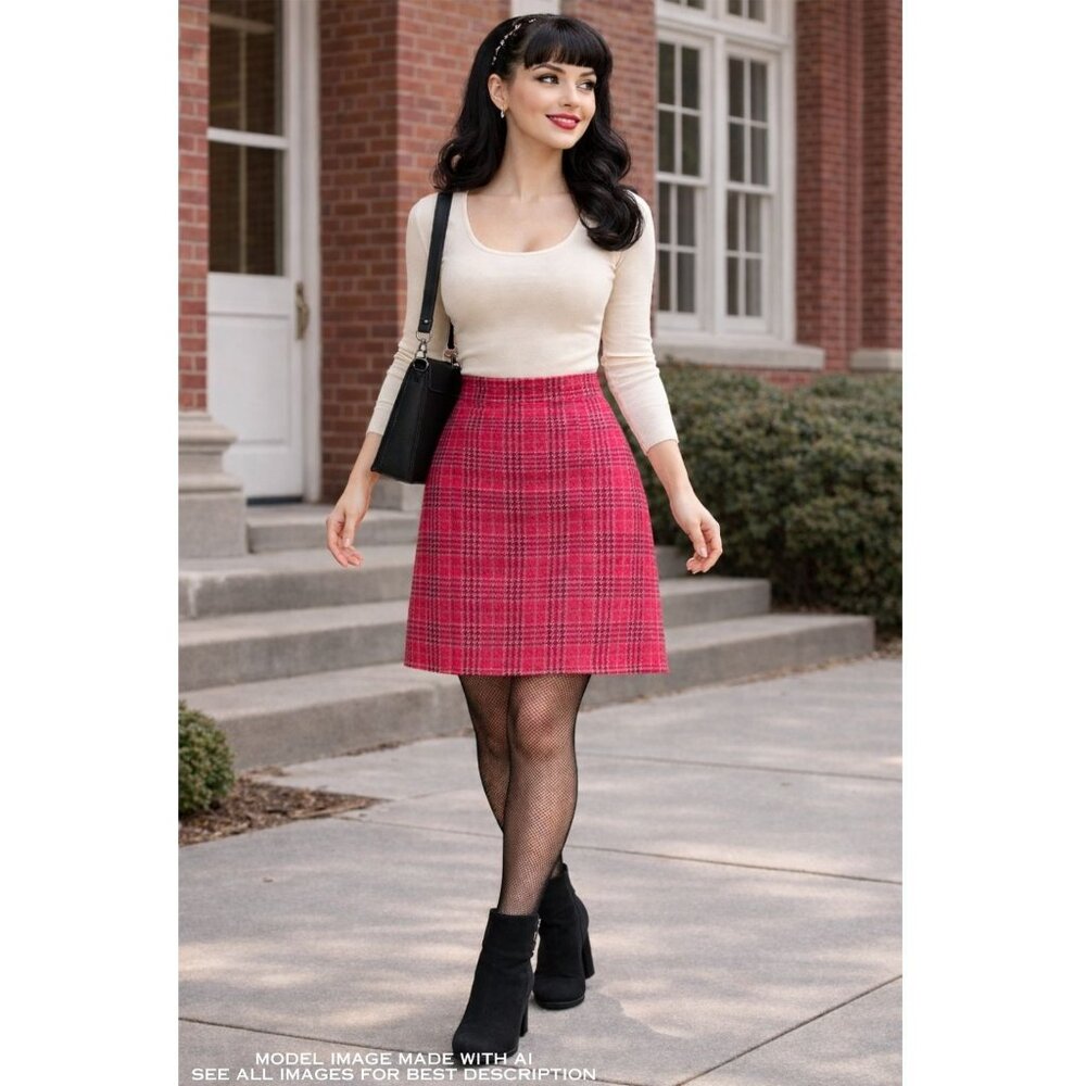 Vintage Braemar Wool Skirt 14 Mini Plaid Pink Scotland Poet Academia 100% Wool